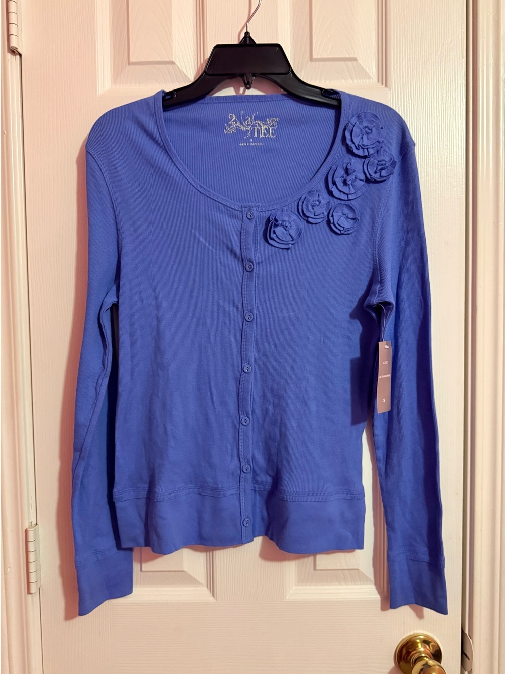 a.n.a Women's Cobalt Blue Floral-Appliqué Button Cardigan